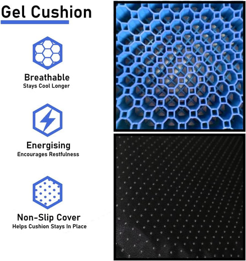 Tailbone 15.35 12.6 Blue Gel TPU Seat Cushion Contoured Honeycomb Cooling Gel Cushion for Long Sitting, Pressure Relief