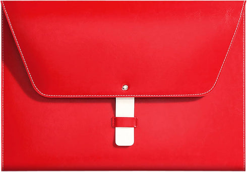 PU Leather A4 File Folder, Large Document Holder, Waterproof Envelope Case with Handmade Closure, Red