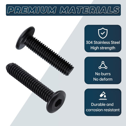 Glvaner 1/4-20 3 10 304 18-8, x Furniture Connector Bolts and Barrel Nuts Kit - Pairs, Stainless Steel Black Coated