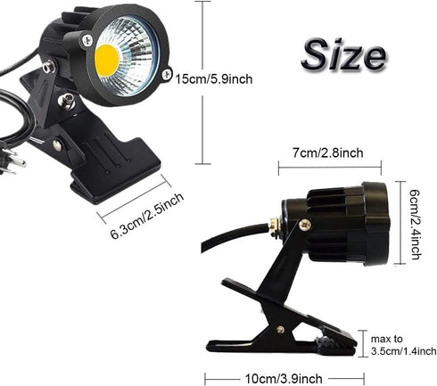 Outdoor 1pc 5W COB LED Clip on Light, IP65 Waterproof Adjustable Desk Stand COB Spotlights with Clip and US Plug for Flag Coffee Shop (Cool White) by Youngine