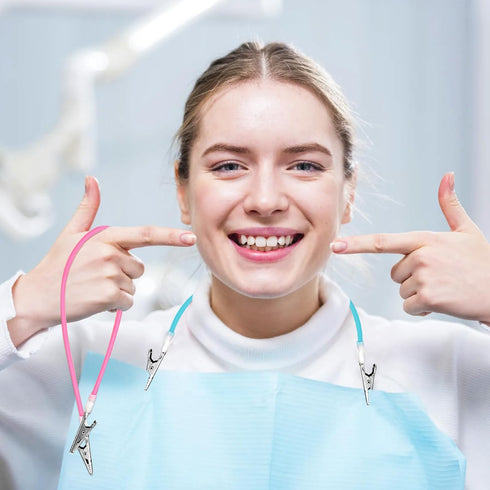 5 Pack Multicolor Silicone Bib Clips with Metal Clamps Dental Napkin Holder for Adults and Kids, Flexible Neck Apron