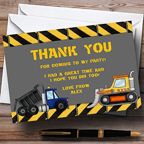 The Card Zoo Dumper Truck, Tractor and Digger Personalized Birthday Party Thank You Cards