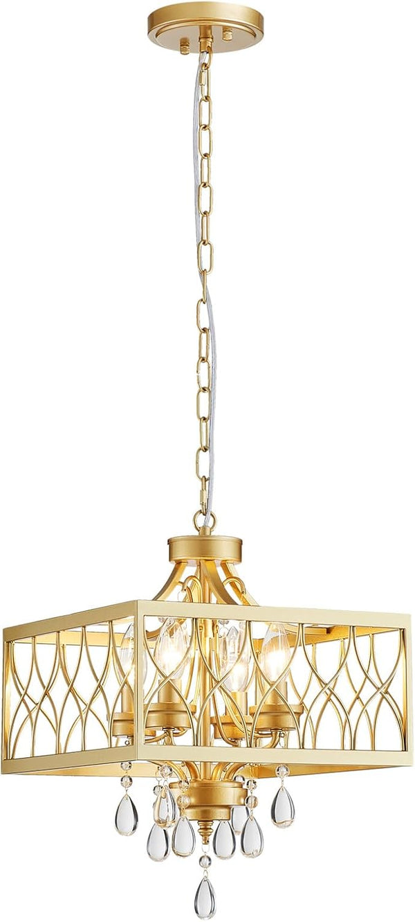Farmhouse Crystal Chandelier Gold Modern K9 Crystal Ceiling Chandelier Lighting Fixture, Hanging