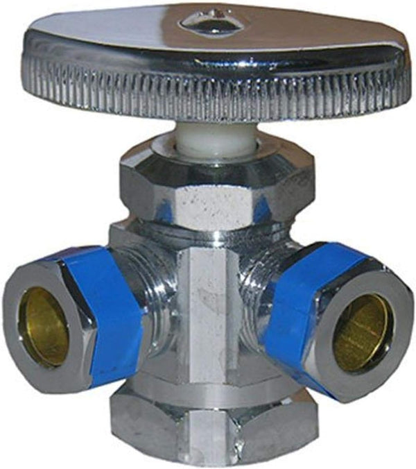 LASCO 06-7321 Chrome Dual Outlet Valve, 1/2-Inch Iron Pipe Inlet X 3/8-Inch Compression Outlets