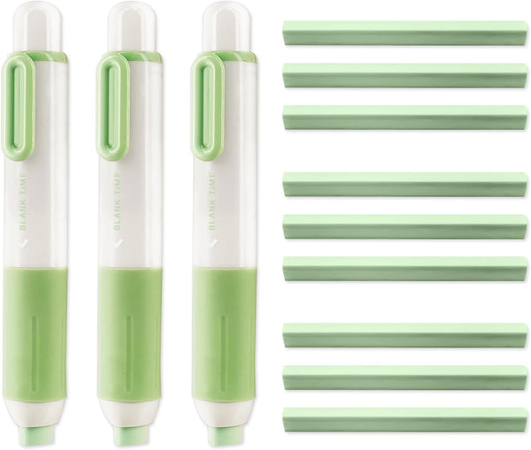M&G 9+3 Pack Retractable Eraser Pen, 3 Pcs Cute Rubber Eraser Pens with 9 Refill, Art Erasers for Kids