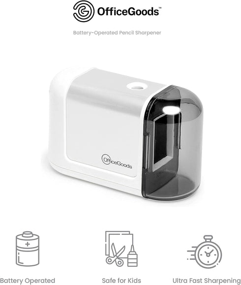 OfficeGoods Mini-Pro Electric Pencil Sharpener, Cordless Portable Battery Operated Sharpener for Home, Office & School