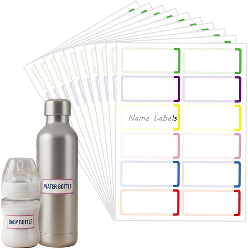 Divguf 120 Pcs Colorful Baby Bottles Name Labels Waterproof Daycare Labels for Lunch