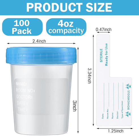 Geiserailie 100 Pack Disposable Urine Cups with Lids, 4 oz Specimen Containers with Tamper Evident Seal