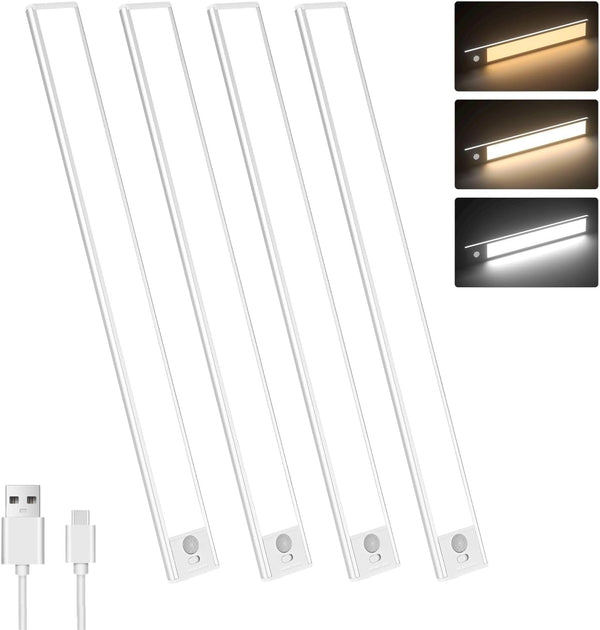 Motion Sensor Under Cabinet Lighting-Magnetic Rechargeable Closet Lights for Kitchen,Stairs,Wardrobe | 3-Color
