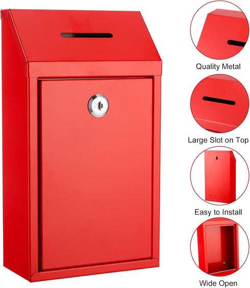 Metal Donation Box with Lock Slot, 10.2 x 5.7 x 3'' Collection Box for Charity, Suggestion Box, Money Lock Box for Home