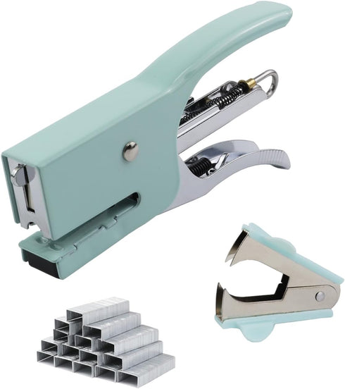 Small Hand-held Stapler Set (Mint Green) with 15 Sheet Capacity, 750Pcs Staples & Staple Remover for Office, School,