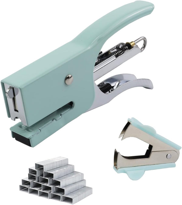 Small Hand-held Stapler Set (Mint Green) with 15 Sheet Capacity, 750Pcs Staples & Staple Remover for Office, School,