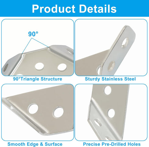 Jiozermi 10PCS 90 Stainless Steel Furniture Corner Connector, Silver Shelf Brackets Metal Corner Brackets for Wood L