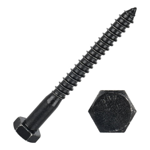 Party Animal Hex Head Lag Screws, 5/16" x 5-1/2", 10PCS Stainless Steel Black Zinc Lag Bolts for Wood