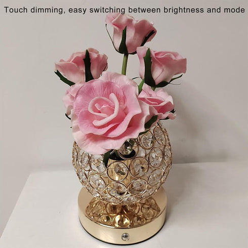 JIAYOYO Light,3-Color Dimming,Nightstand Rose Round Crystal Atmosphere Light, LED Flowerpot Desk Lamp, USB Charging