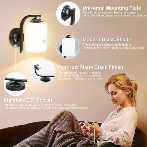 1 E26 Bulbs CANMEIJIA Wall Sconce Light, Modern Wall Light Fixture, Bathroom Vanity Lights with Matte Black Wall Lamp