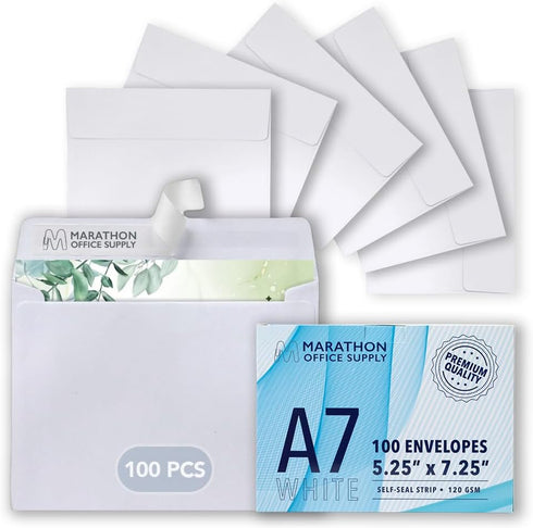MOS A7 Invitation Envelopes, 5-1/4" X 7-1/4" White Self Seal (100 Count) - Heavy Duty Gift Card Envelopes