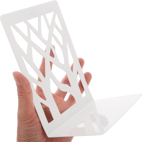 TOYZFRIENDY 2pcs White Tree Shadow Bookends for Desk Bookshelf, Metal Reading Stand with Decorative Holder, Book