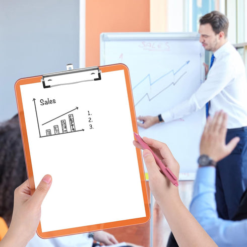 Rimilak Plastic Clipboards with Low Profile Metal Clip, Translucent Clip Board, 12.5 x 9 Inch, Orange