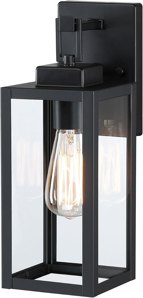 12 Lights-12 Inch Black Wall Sconce Outdoor Wall Light,Exterior Sconce Steel and Glass Outdoor Porch Light, Black