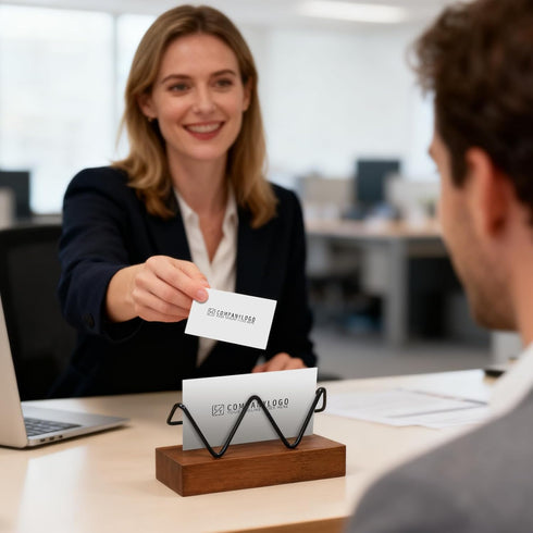 Bershaker 2 Pack Wood Business Card Holder for Desk, Wooden Business Name Card Display Stand Postcard Holder for Office