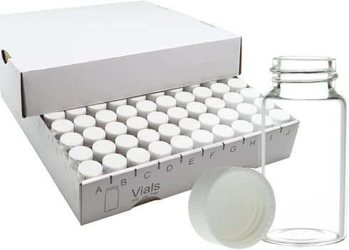 20ml Glass Vials, 24-400 Screw Neck with White Caps, Leakproof, Pack of 100