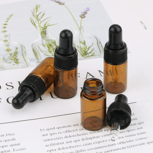 15Pcs Mini Amber Glass Dropping Bottles with Black Cap, 1ml 2ml 3ml 5ml Empty Travel Sample Vials (3ml)