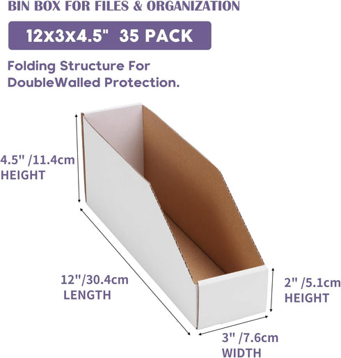 EXYGLO Cardboard Storage Bins 35 Pack - 12x3x4.5 Inch Corrugated Organizer Bins for Pantry, Garage, Office