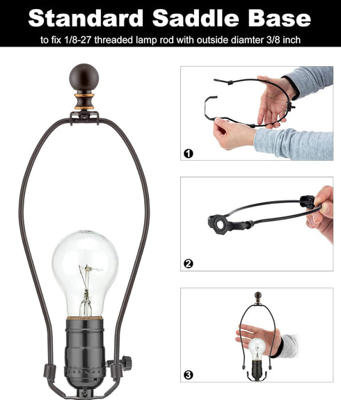 Bronze Lamp Shade Holder with 2 Set Lamp Finials - 10 Inch Lamp Harp, E26 Light Base UNO Fitter Adapter