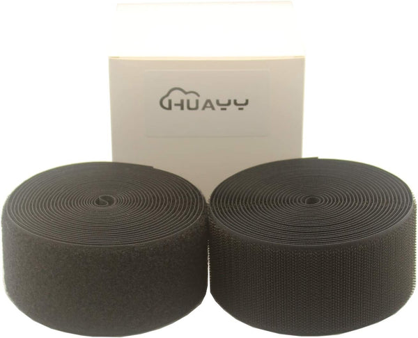 Huayueyun HUAYY 2 Inches Width 5 Yards Length Sew on Hook and Loop Style Non-Adhesive Nylon Strips Fabric, Black