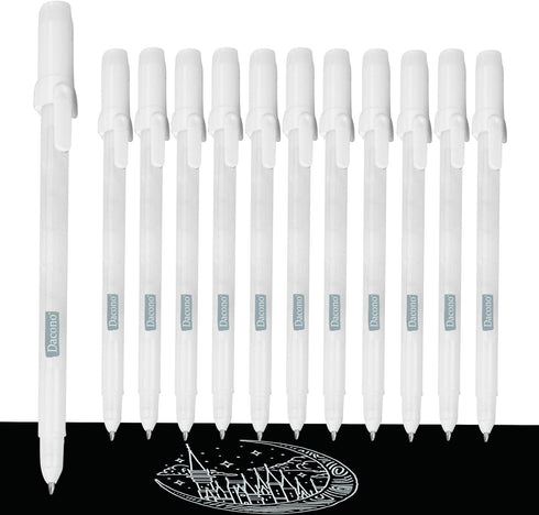 White Pen, 12 Pack, 0.8mm Extra Fine Point, White Gel Ink Pens for Artists, White Drawing Pens for Black Paper