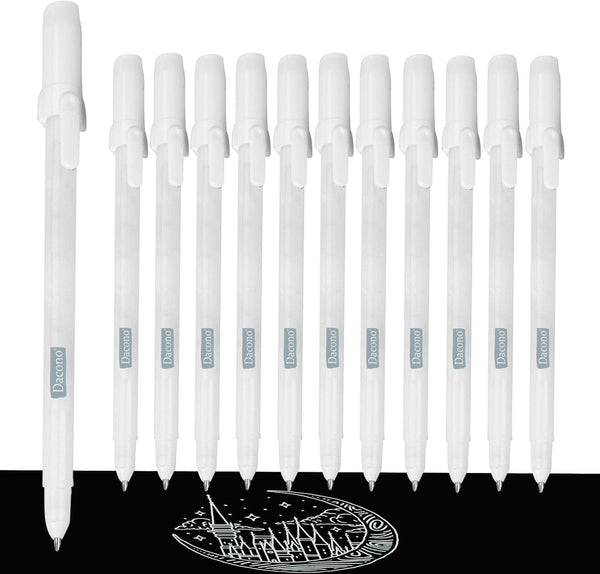 White Pen, 12 Pack, 0.8mm Extra Fine Point, White Gel Ink Pens for Artists, White Drawing Pens for Black Paper