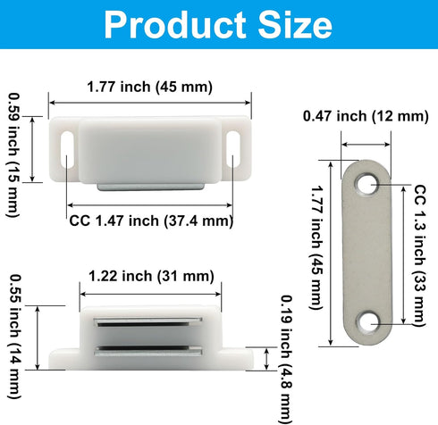 Zorveiio 4Pcs White Magnetic Cabinet Catches, Easy Mount Plastic Latches with Screws, Magnetic Closure Hardware