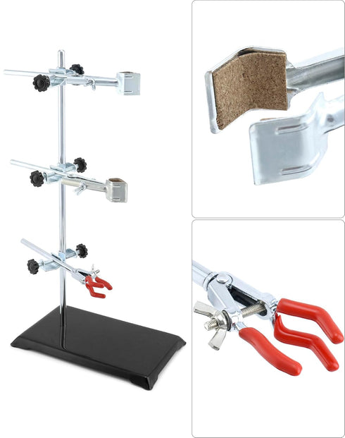 QWORK Laboratory Grade Metalware Set, Lab Support Stand with Iron Clamp Holder, Flask Clamp, and Condenser Stand