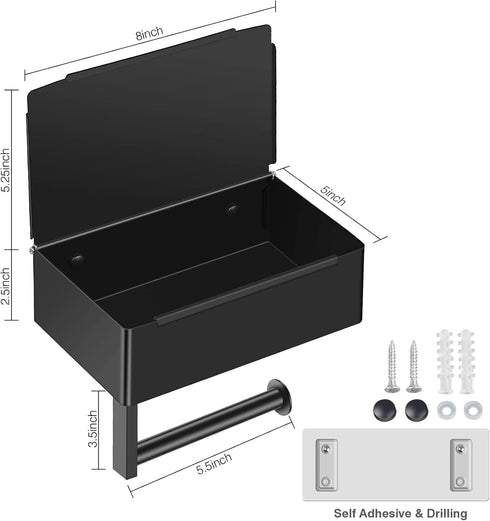 Toilet Paper Holder with Shelf,Flushable Wet Wipes Dispenser for Bathroom,Toilet Paper Holder with Storage, Stainless