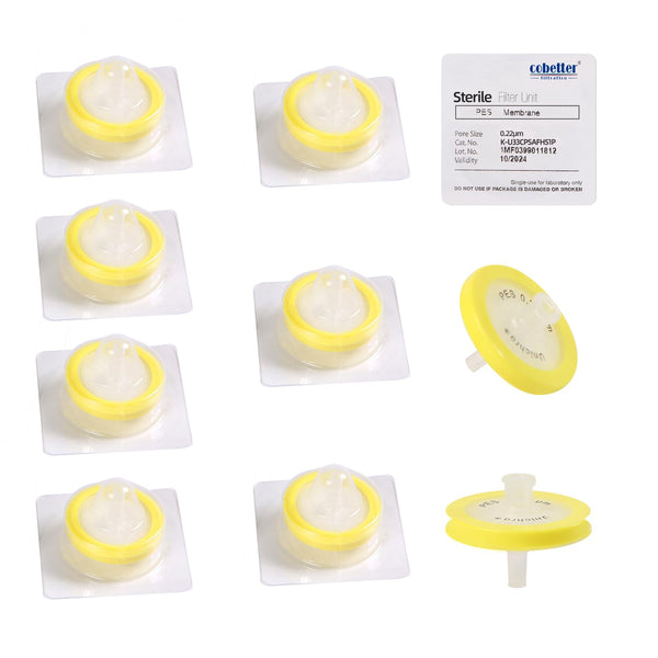 10pcs Syringe Filter PES, Hydrophilic Sterile Lab Filters, 0.2µm Pore Size, 13mm Membrane Diameter