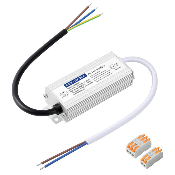 Waterproof IP67 LED Driver Power Supply 12V 24W 2A, 110V AC to 12V DC Converter for Indoor and Outdoor LED Lighting