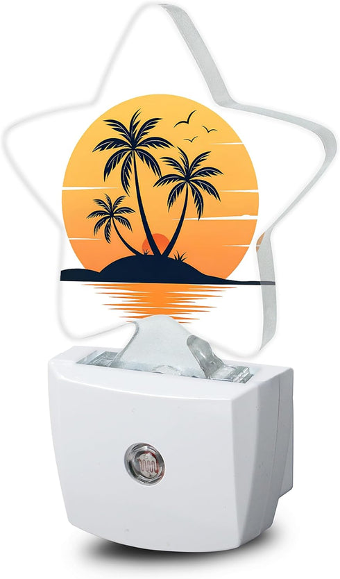 Tropical Palm Trees Night Lights Plug Into Wall,Beach Sunset Star Night Light