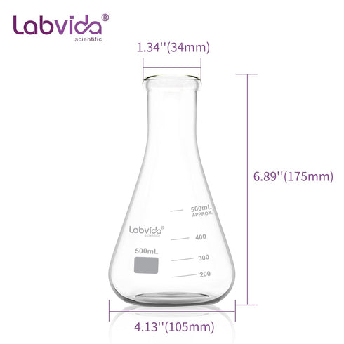 4pcs 500ml Narrow Mouth Glass Erlenmeyer Flasks, 3.3 Borosilicate with Printed Graduation, LVC004