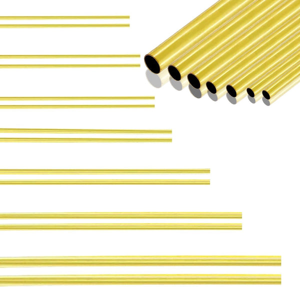 Brass Tube Tubing Set, 1mm to 4mm OD x 0.2mm Wall Thickness, 300mm Length, 14 Pieces