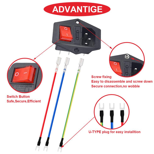 3Pcs AC 10A 15A 250V Rocker Switch Power Socket Inlet Module Plug, IEC320 C14 10A Male Power Switch
