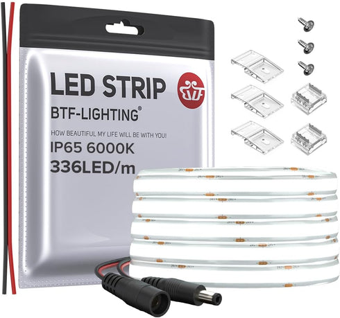 BTF-LIGHTING FCOB COB LED Strip IP65 Flexible High Density Uniform Light 8W/m