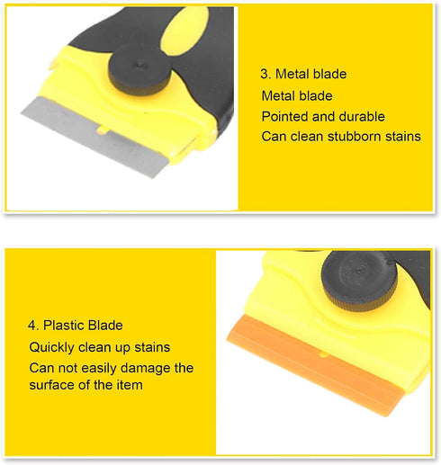 2 in 1 Scraper Tool, Ergonomic Handle ABS Metal Plastic Blades Razor Scrapers 2Pcs for Boat (Black+Yellow)