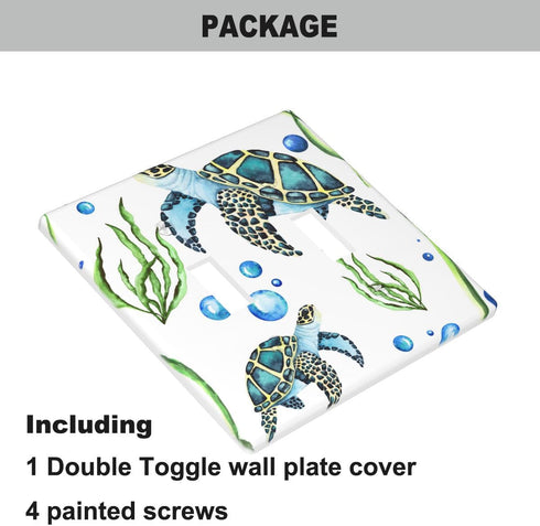 Sea Turtle 2-Gang Light Switch Cover Plate - Underwater Ocean Turtle Green Seaweed Blue Water Bubbles Nautical Decor