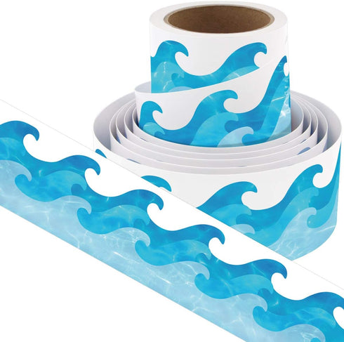 Ocean Waves Bulletin Board Border, Blue Turquoise Trim Paper for Classroom Decorations, 36 Feet