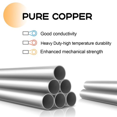 8Pcs 2/0 AWG Heavy Duty Tinned Copper Wire Lugs with 16Pcs Heat Shrink Tubing, Battery Cable Ends, Copper Ring Terminals