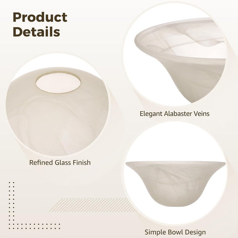 ZALIR E26 E26 Glass Lamp Shade Replacement with Marble Veins, Shade Replacement for Torchiere Lamp, Alabaster Glass