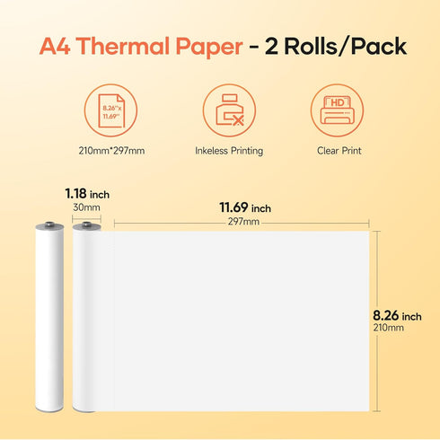iDPRT A4 Thermal Paper 2 Rolls - 8.3 x 11.7 Inch Thermal Paper(8.3'' Width), Compatible with MT890/HPRT MT810/M08F/ITP01/ITP04, BPA Free&Support Contract, Picture, Etc - 210mm by iDPRT