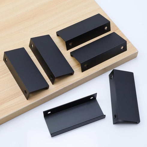 LC LICTOP 80mm/3.15" Black Modern Style Finger Edge Tab Pull Handle, Aluminum Drawer Pulls, 2Pcs