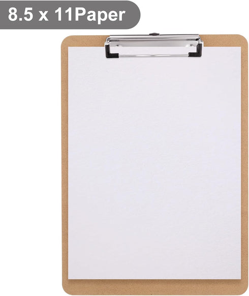 Wood Clipboards Set of 20, Letter Size Hardboard Clip Board 8.5x11 for Classroom, Students, A4 Standard Clipboard